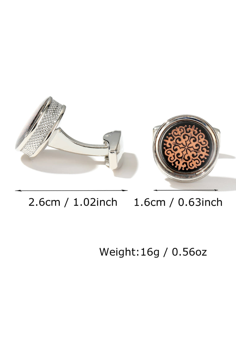 Men's Cufflinks Simple Red Pattern Round Silver Shirt Accessories Pair