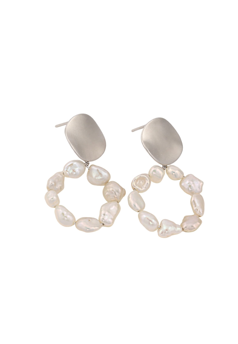 S925 Silver Baroque Pearl Stud Earrings with Irregular Circles and Hand Woven Craftsmanship