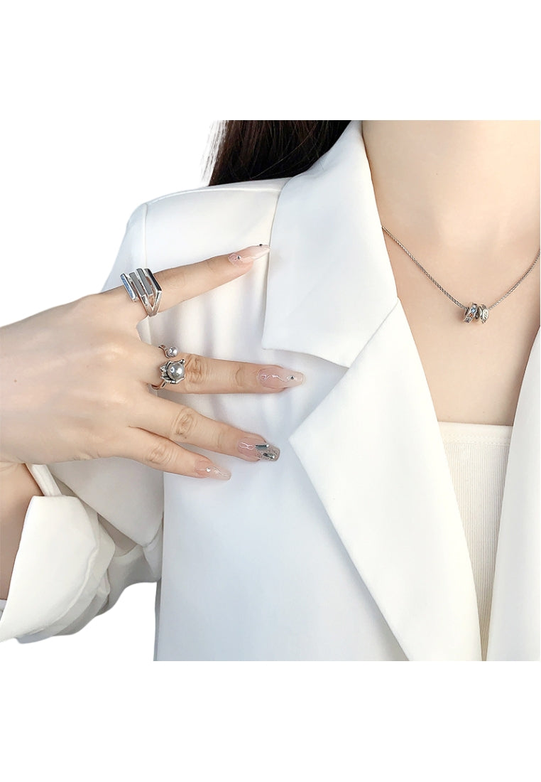 Tiger Eye Bead Elastic Silver Ring