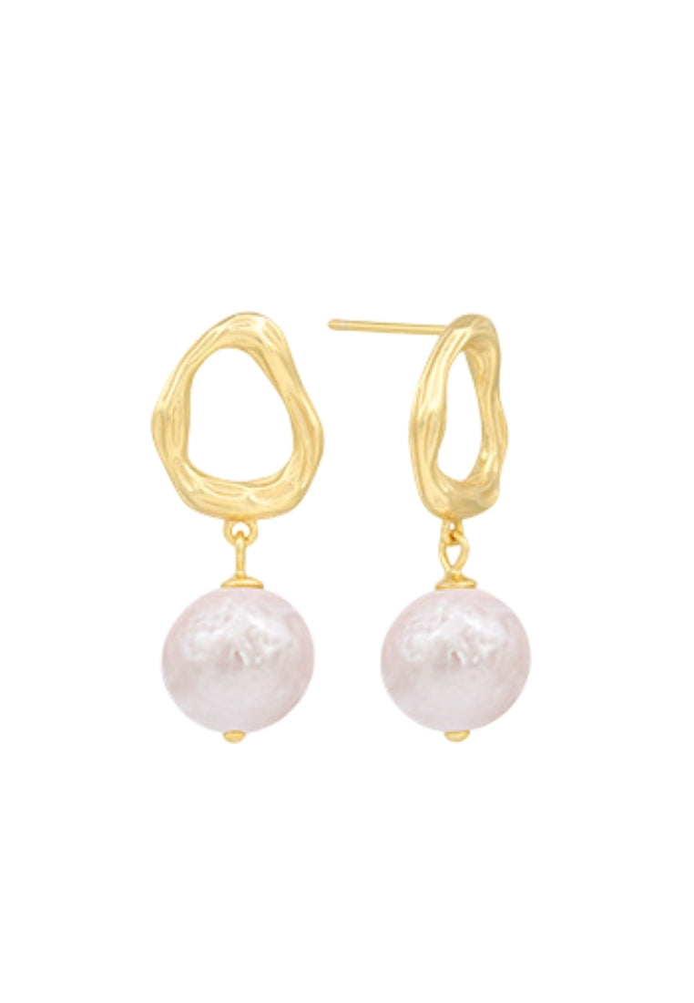 S925 Silver Baroque Pearl Stud Earrings for Women with Irregular Skin Texture and Geometric Design