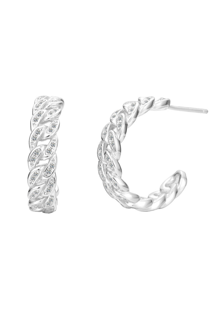 Popular hiphop zircon Cuban chain Cshaped earrings for women, niche light luxury earrings