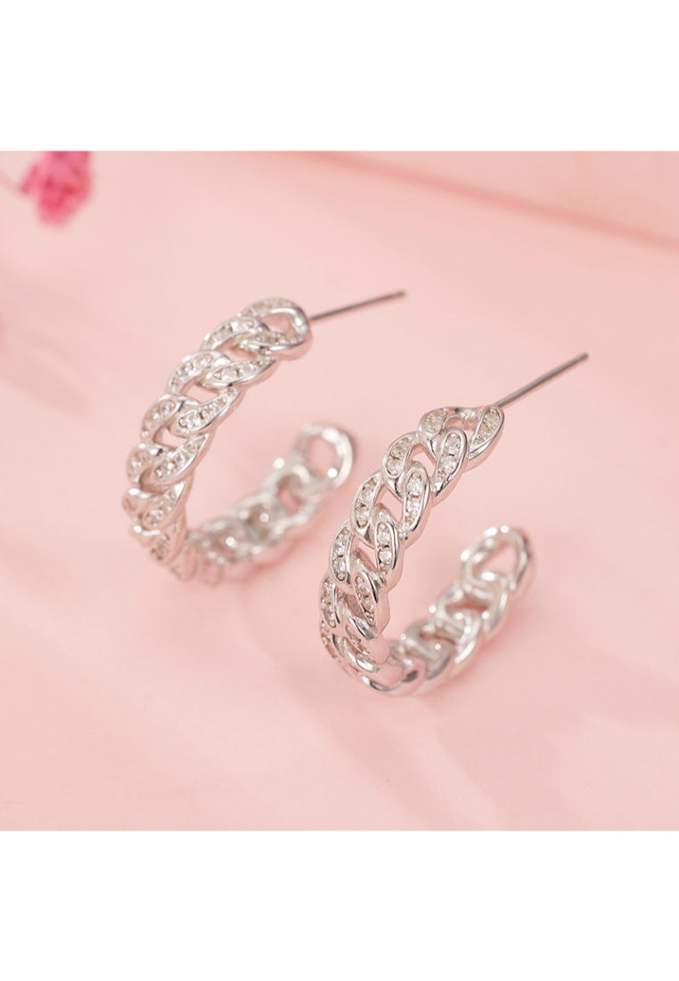 Popular hiphop zircon Cuban chain Cshaped earrings for women, niche light luxury earrings