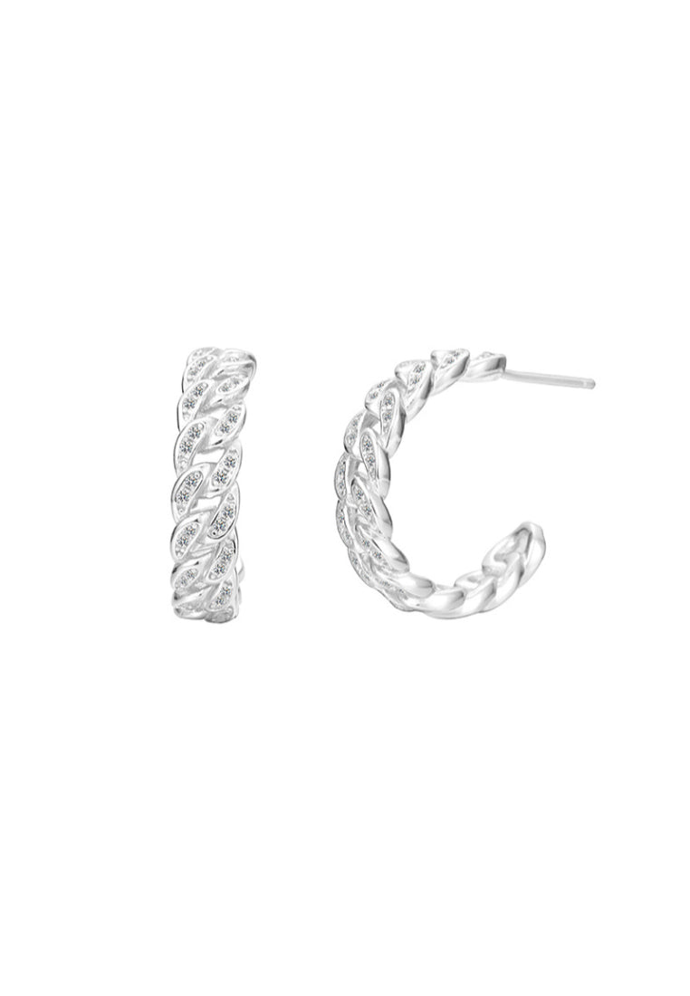 Popular hiphop zircon Cuban chain Cshaped earrings for women, niche light luxury earrings