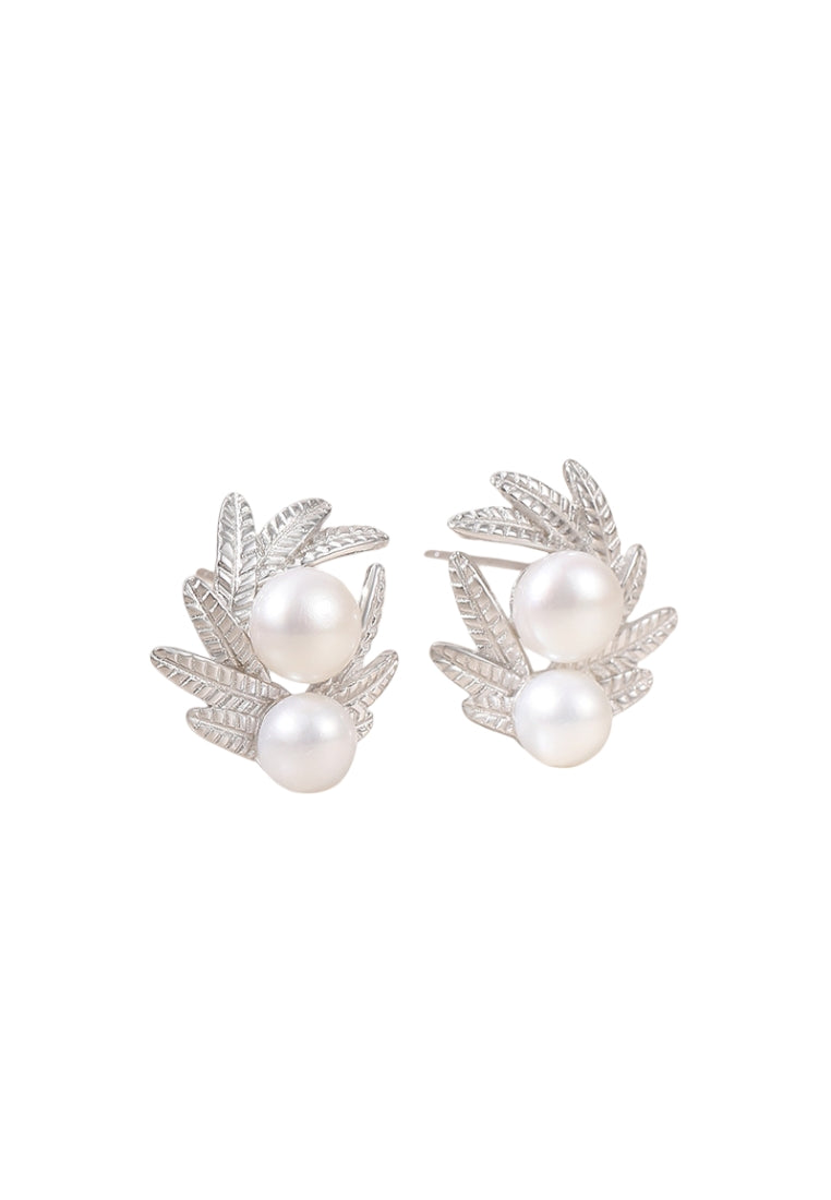 S925 Silver Pearl Studs for Women, Fashionable and Elegant Luxury Leaf Styled French Earrings