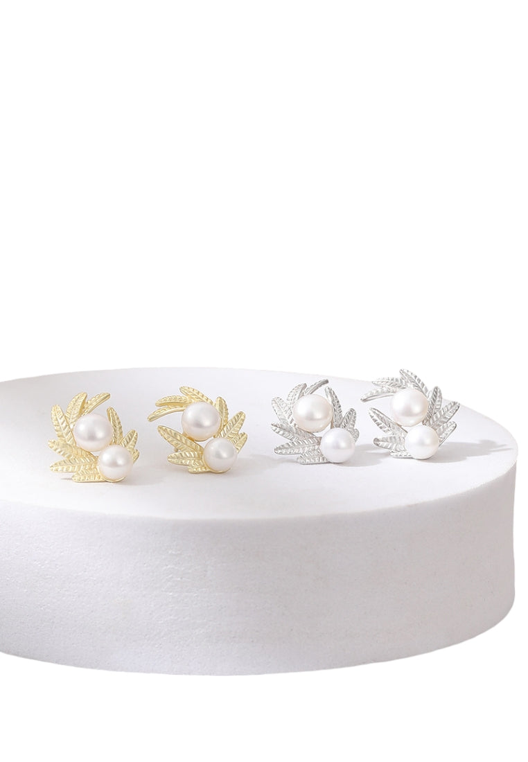 S925 Silver Pearl Studs for Women, Fashionable and Elegant Luxury Leaf Styled French Earrings