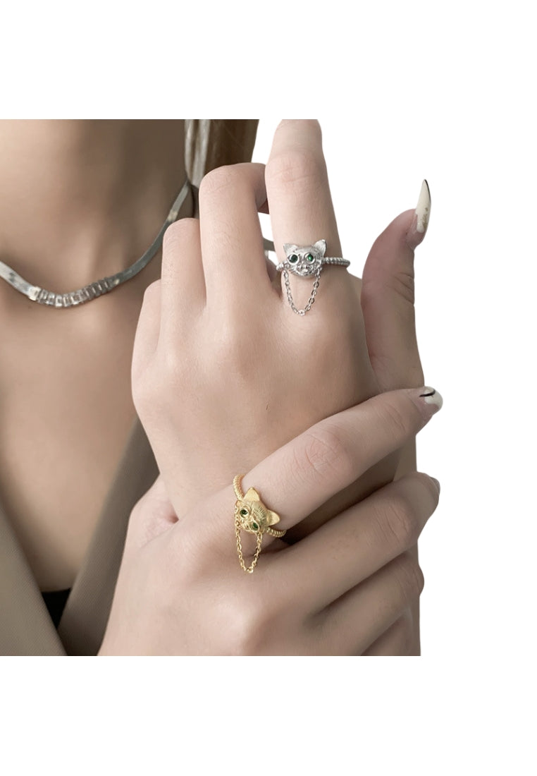 Luxury Tassel Cat Eye Silver Ring