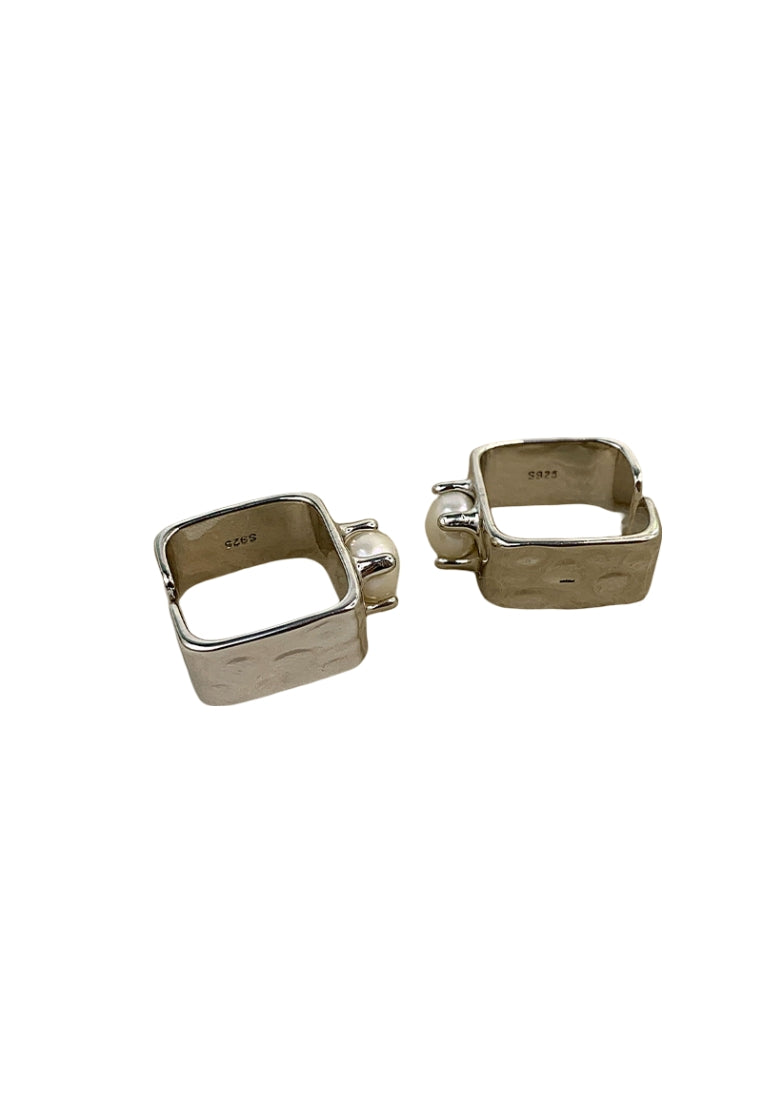 S925 Silver Square Pearl Ring