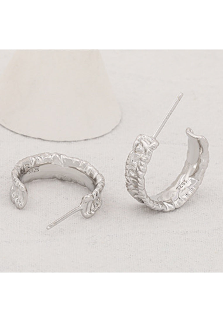 S925 silver earrings fashionable irregular concave and convex geometric lava earrings