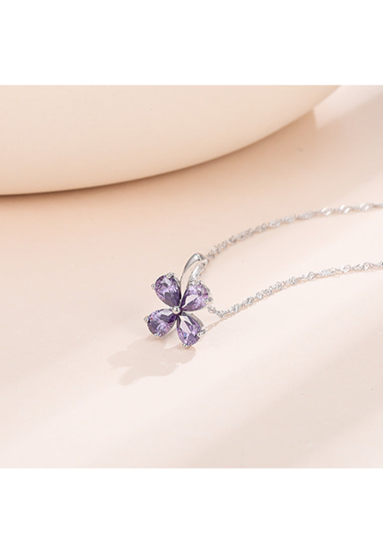 Lucky Clover Zircon Silver Necklace