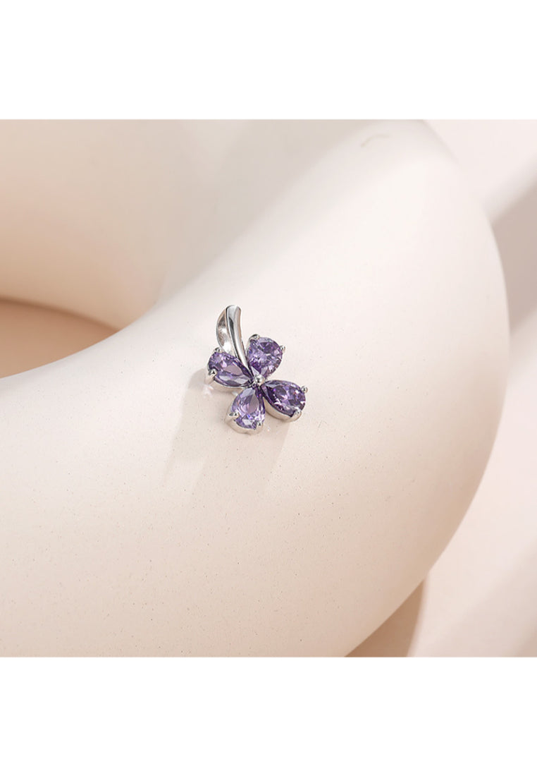 Lucky Clover Zircon Silver Necklace