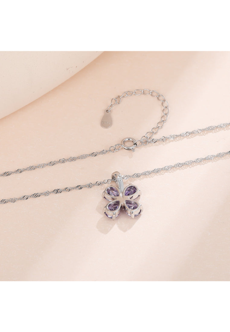 Lucky Clover Zircon Silver Necklace