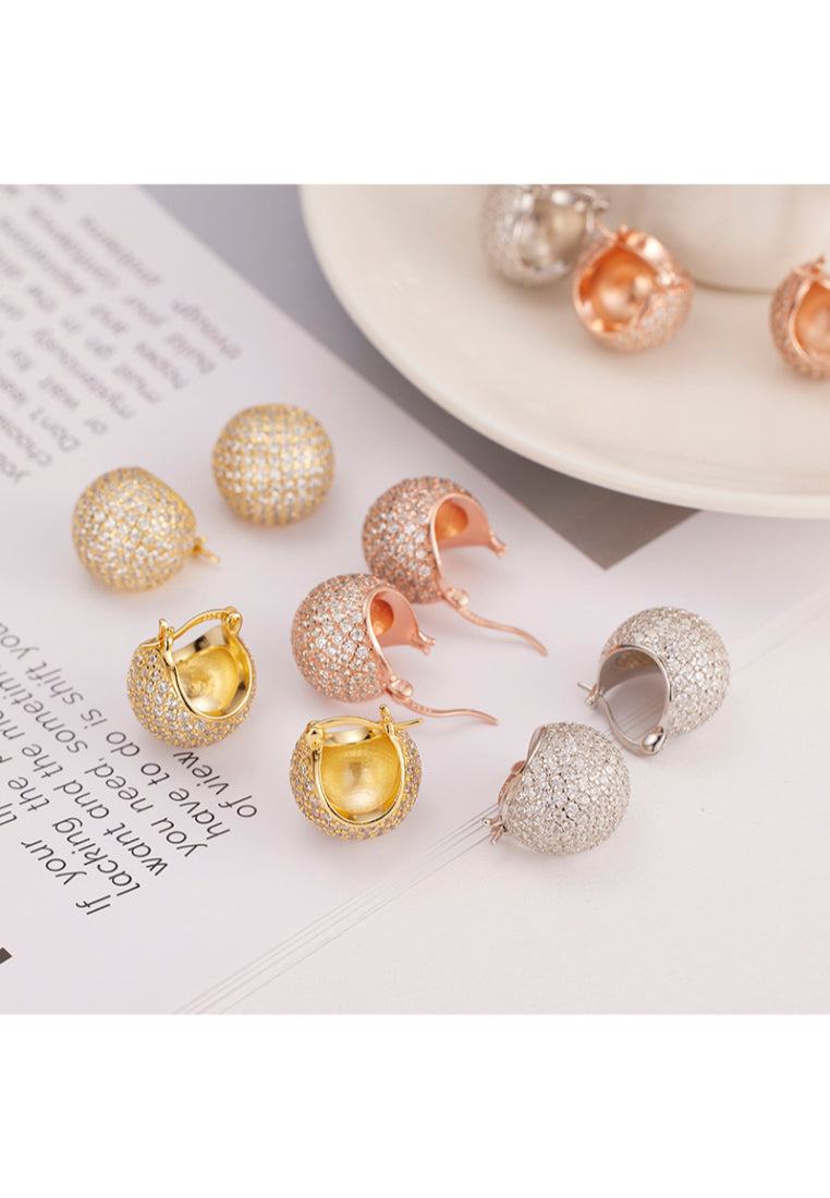 S925 sterling silver microinlaid zircon ball earrings, fashionable and simple personality cold style earrings