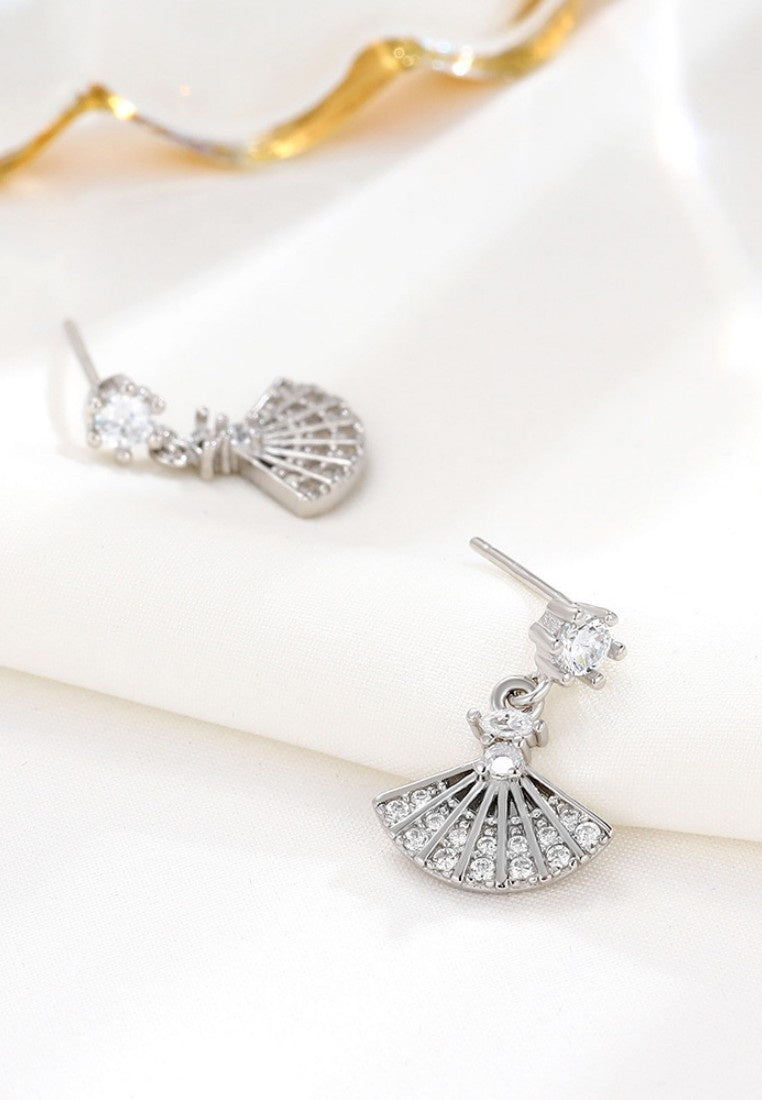 Set of 2 Pair Earrings - Sterling Silver Full Diamond Scalloped Hypoallergenic Stud Earrings