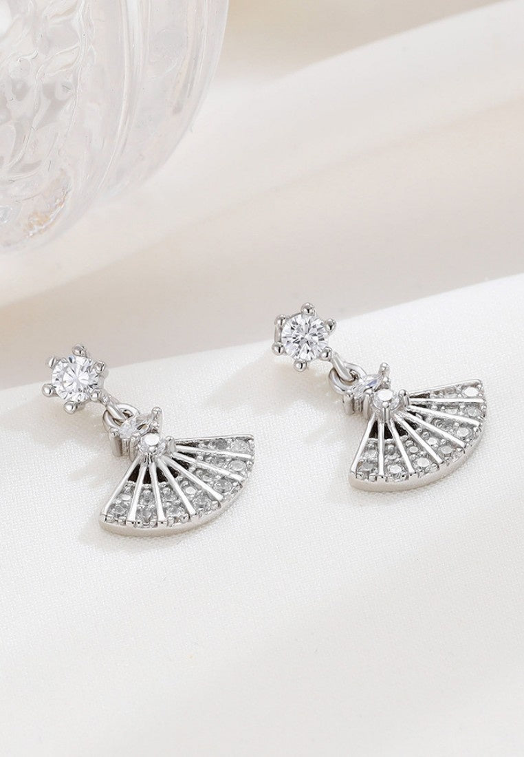 Set of 2 Pair Earrings - Sterling Silver Full Diamond Scalloped Hypoallergenic Stud Earrings