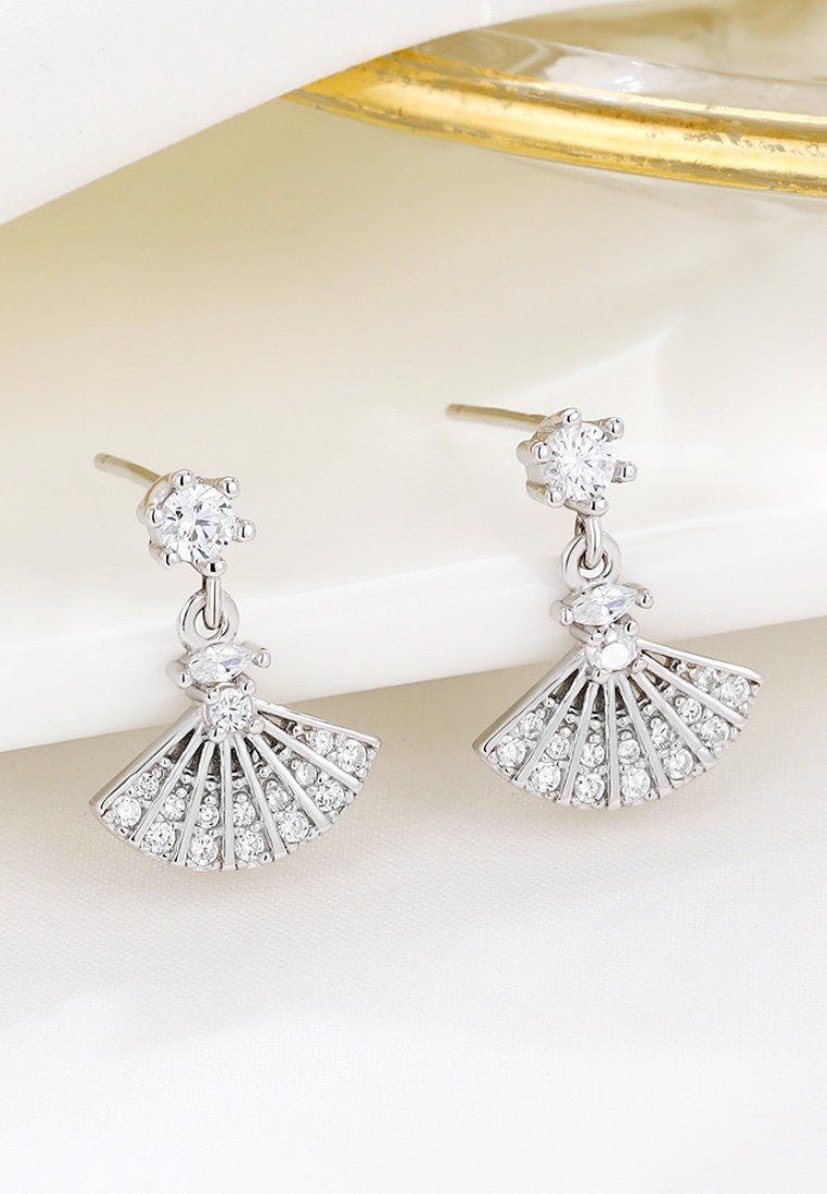 Set of 2 Pair Earrings - Sterling Silver Full Diamond Scalloped Hypoallergenic Stud Earrings