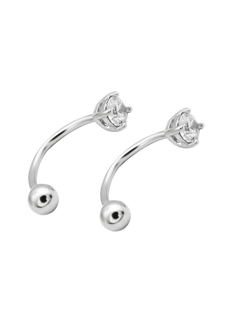 Set of 2 Pair Earrings - Sterling Silver Small Diamond Screw Stud Earrings