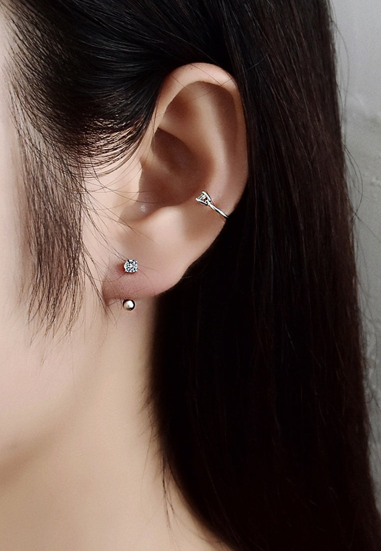 Set of 2 Pair Earrings - Sterling Silver Small Diamond Screw Stud Earrings