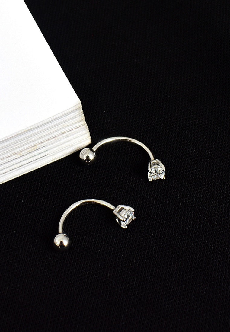Set of 2 Pair Earrings - Sterling Silver Small Diamond Screw Stud Earrings