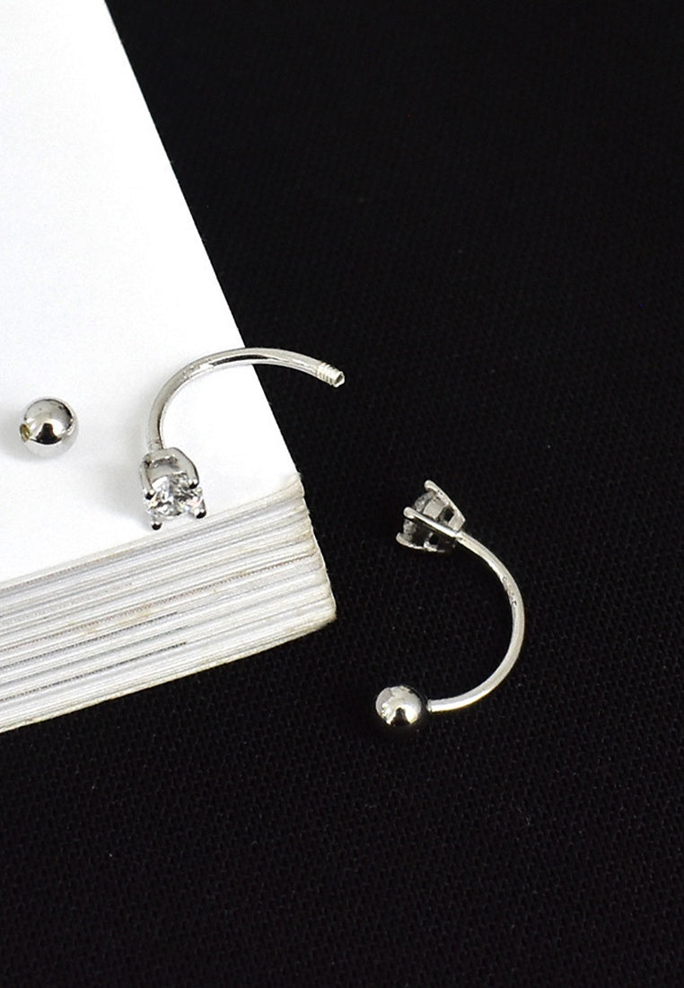 Set of 2 Pair Earrings - Sterling Silver Small Diamond Screw Stud Earrings