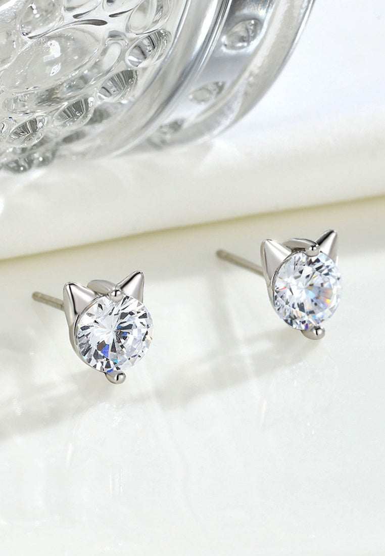 Set of 2 Pair Earrings - Sterling Silver Kitten Hypoallergenic Stud Earrings