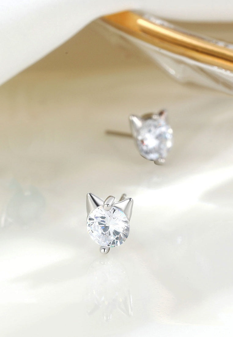 Set of 2 Pair Earrings - Sterling Silver Kitten Hypoallergenic Stud Earrings