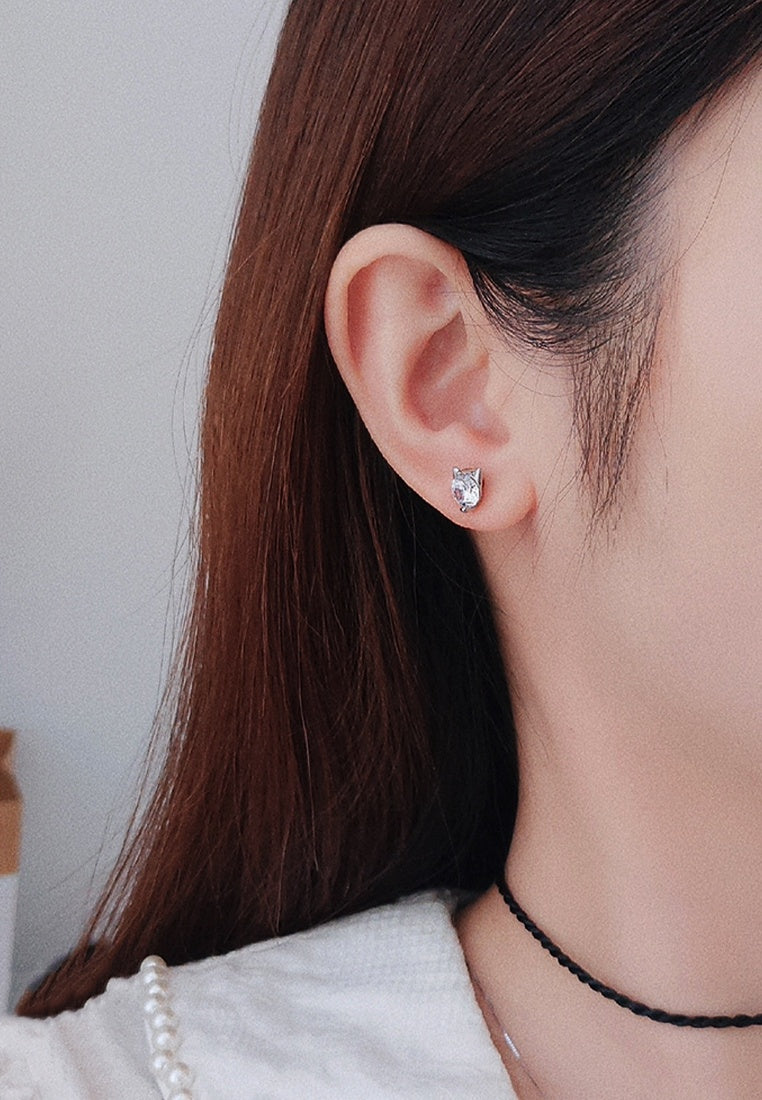 Set of 2 Pair Earrings - Sterling Silver Kitten Hypoallergenic Stud Earrings