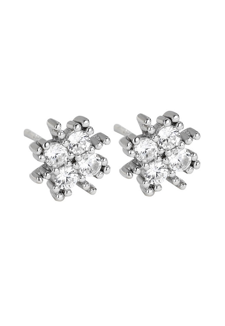 Set of 2 Pair Earrings - Sterling Silver Sparkling Snowflake Stud Earrings