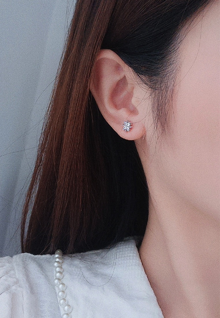 Set of 2 Pair Earrings - Sterling Silver Sparkling Snowflake Stud Earrings