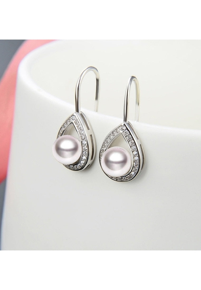 Silver Pearls Hook Earrings
