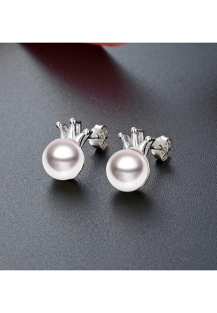 Crown Beads Sterling Silver Stud Earrings