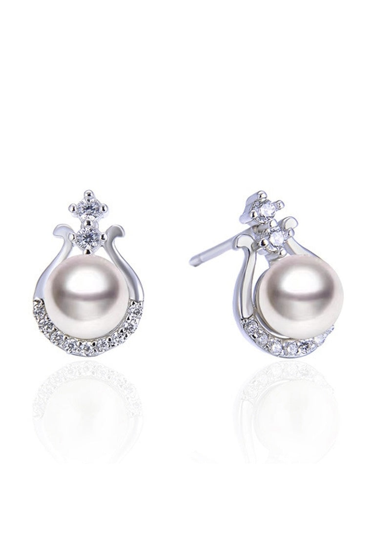 Rhinestone-Set Zircon Beads Sterling Silver Stud Earrings