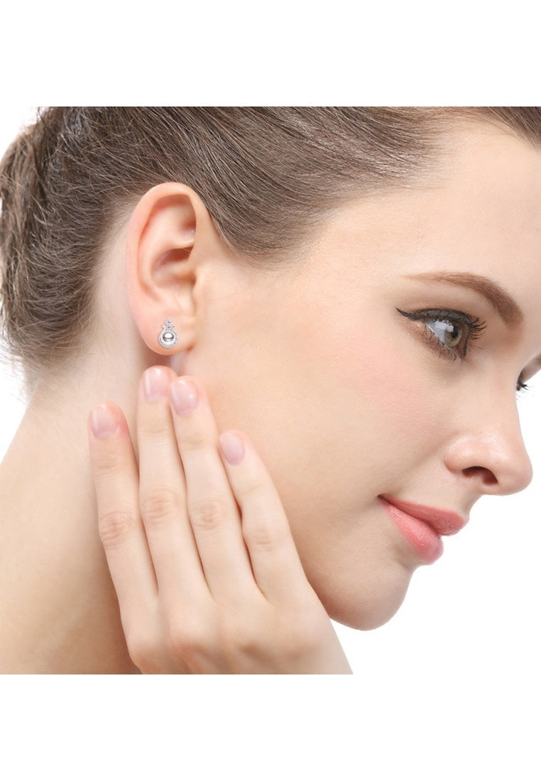 Rhinestone-Set Zircon Beads Sterling Silver Stud Earrings