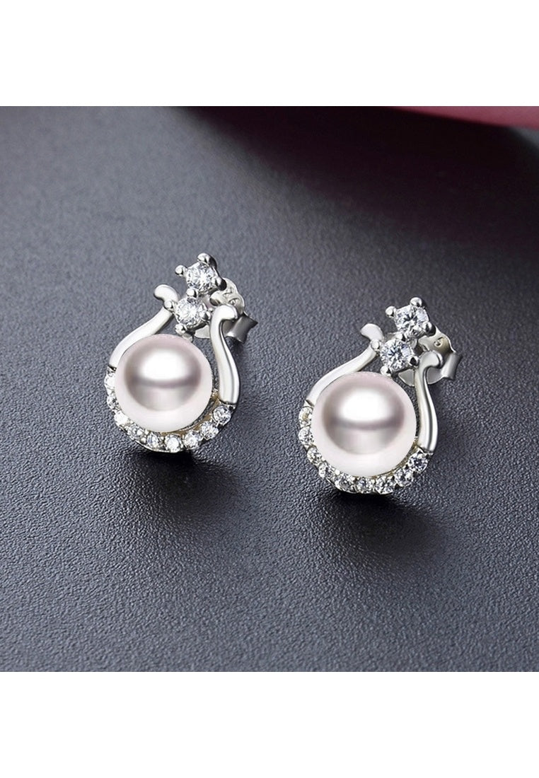 Rhinestone-Set Zircon Beads Sterling Silver Stud Earrings