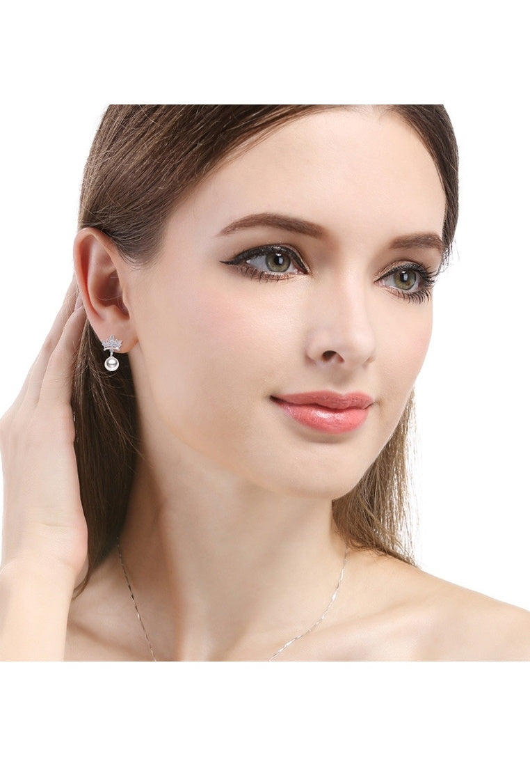 Diamond Zircon Crown Sterling Silver Bead Drop Earrings