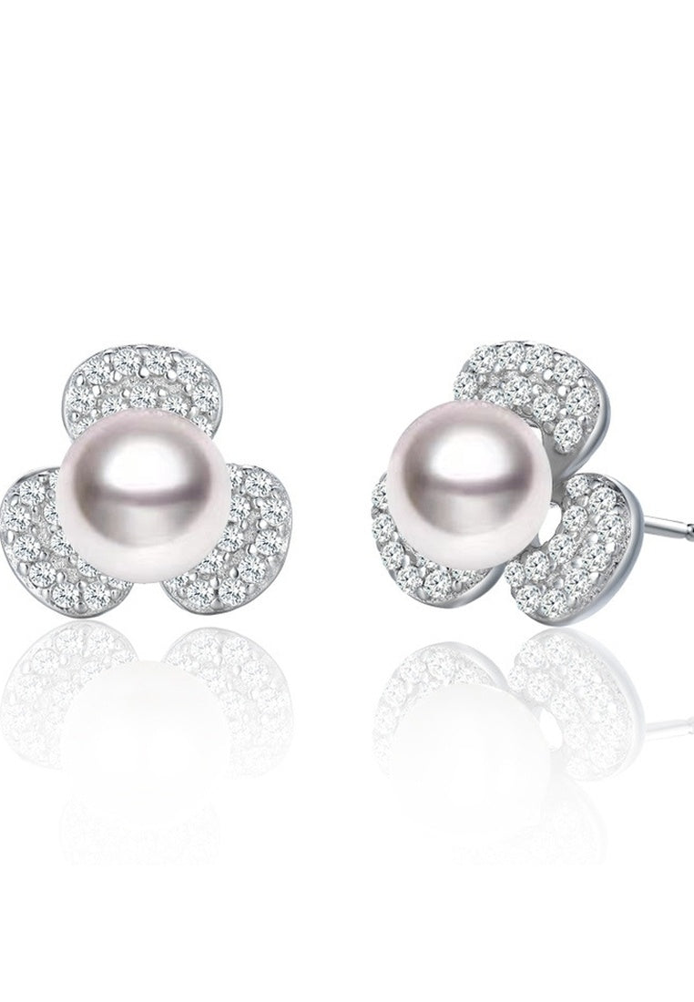 Clover Inlaid Bead Sterling Silver Stud Earrings