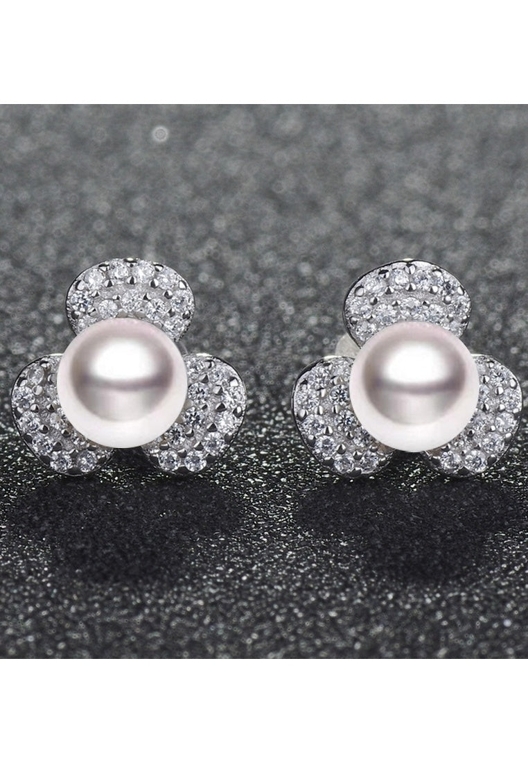 Clover Inlaid Bead Sterling Silver Stud Earrings