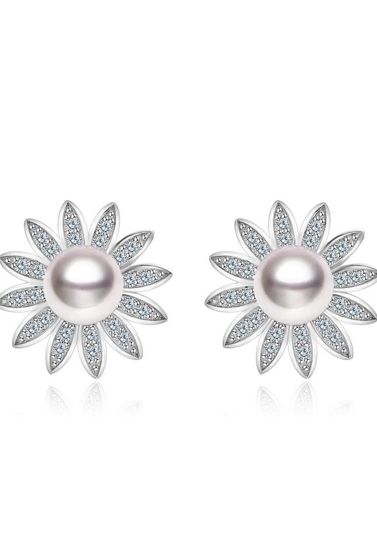 Sterling Silver Stud Earrings with Rhinestones and Beads