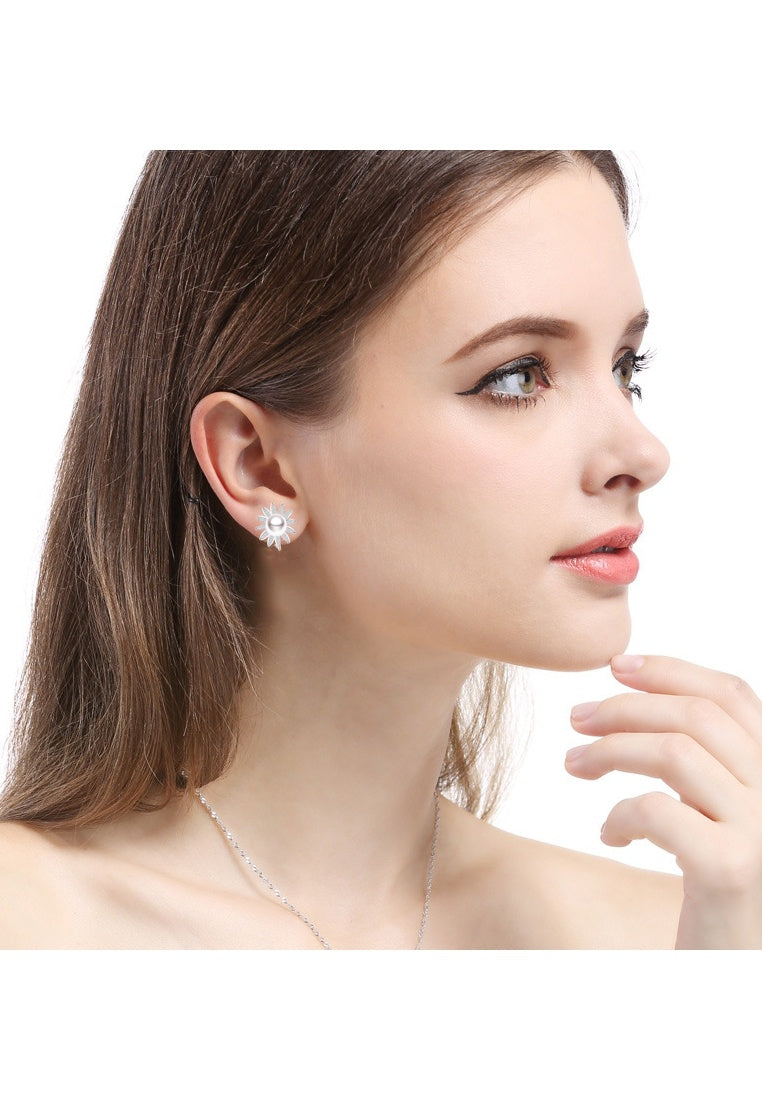 Sterling Silver Stud Earrings with Rhinestones and Beads