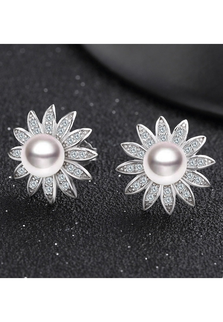 Sterling Silver Stud Earrings with Rhinestones and Beads