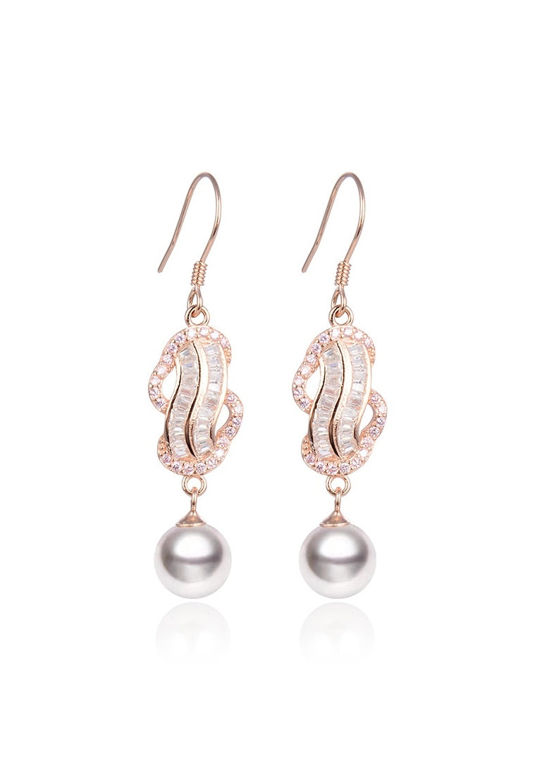 Sterling Silver Pearl and Diamond Drop Earrings