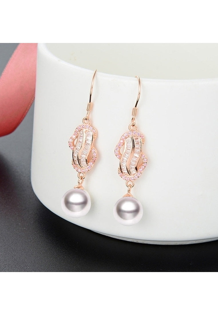 Sterling Silver Pearl and Diamond Drop Earrings