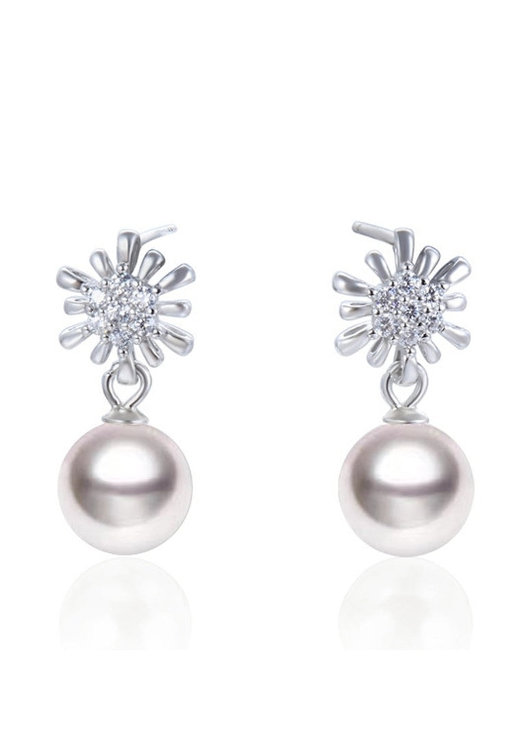 Sterling Silver Zircon Floral Stud Earrings