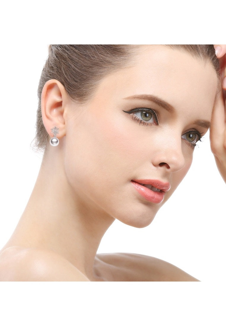 Sterling Silver Zircon Floral Stud Earrings