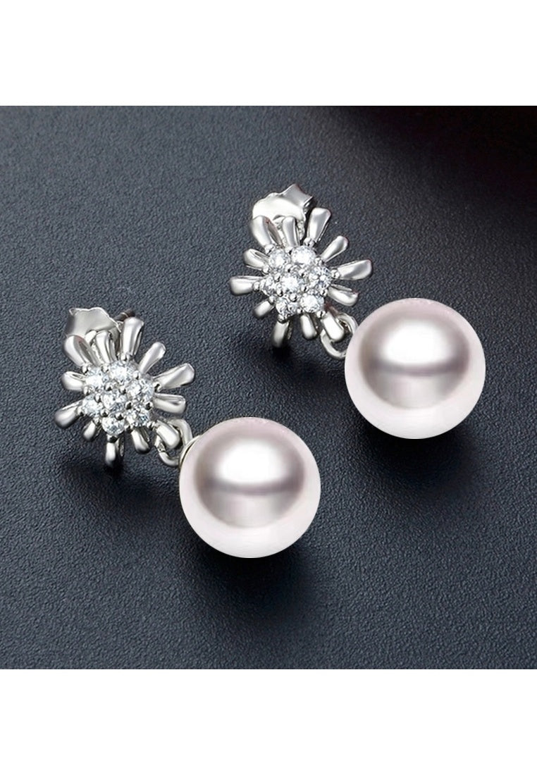 Sterling Silver Zircon Floral Stud Earrings