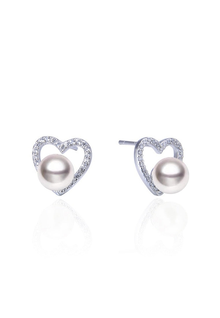Beaded Zircon Heart Stud Earrings