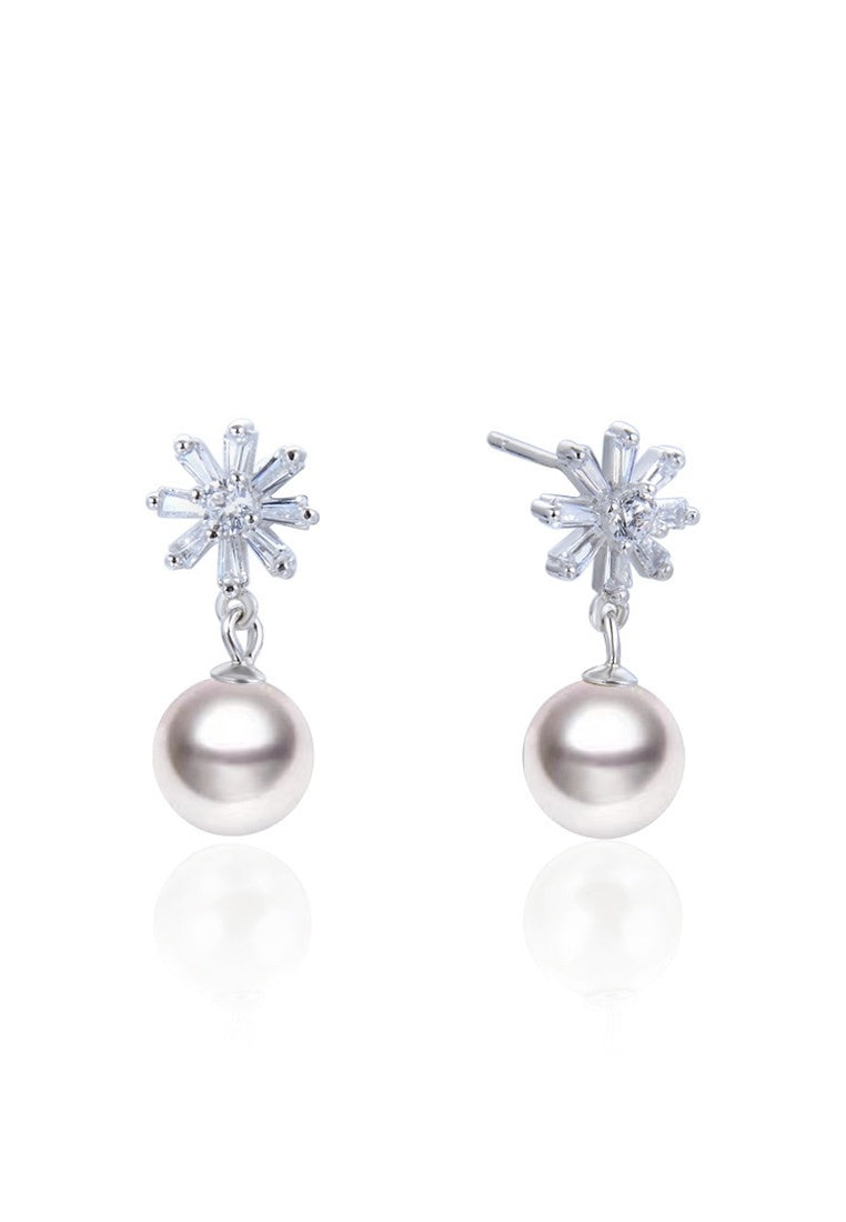 Sterling Silver Pearl Flower Stud Earrings