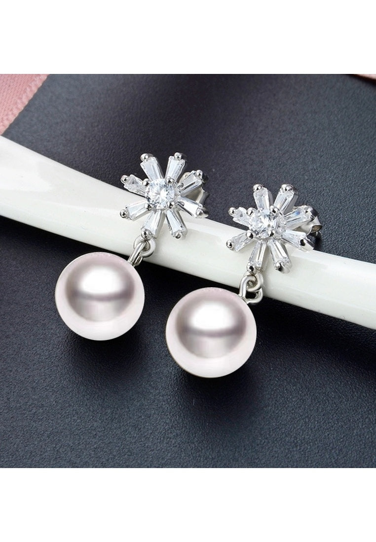 Sterling Silver Pearl Flower Stud Earrings