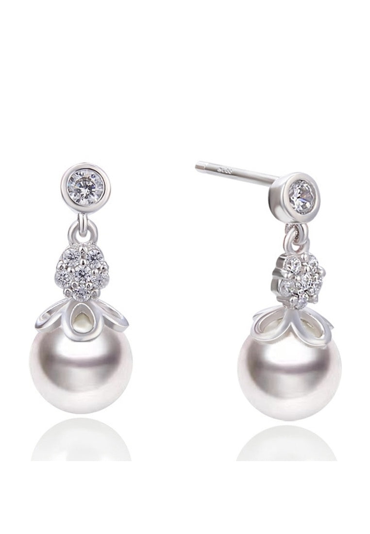 Sterling Silver Pearl Kapok Diamond Zircon Bead Earrings