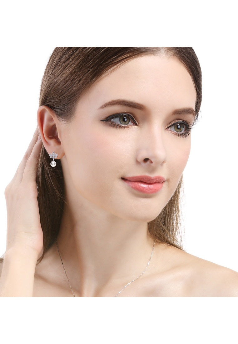 Sterling Silver Sunflower Pearl Stud Earrings