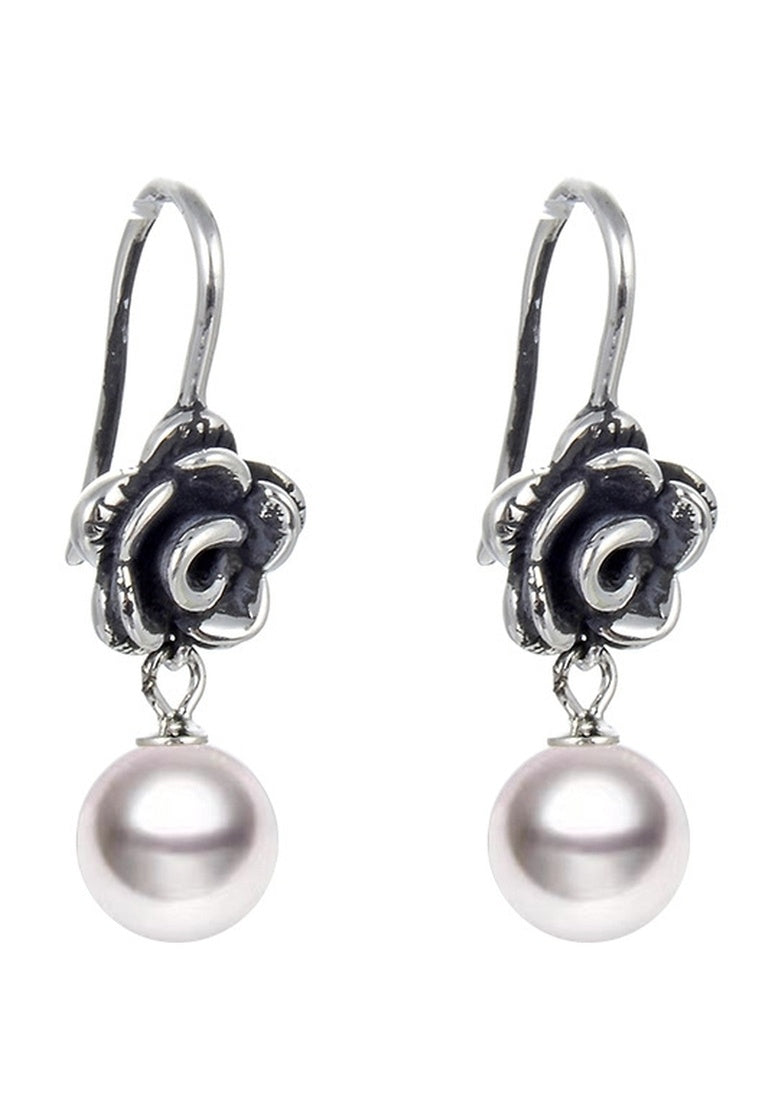 Thai Silver Rose Bead Earrings